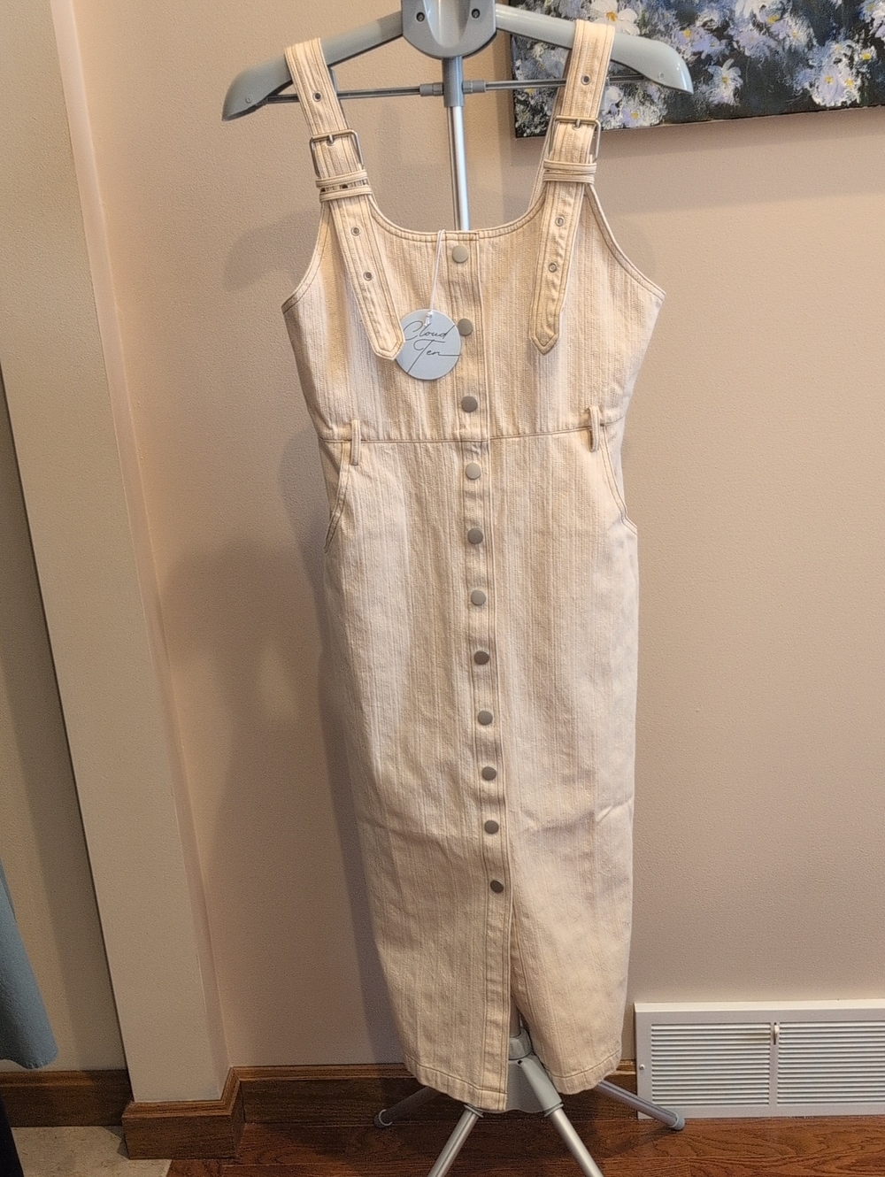Women's Cloud Ten Denim Cream Button-Front Overall Jumper - Picture 1 of 11